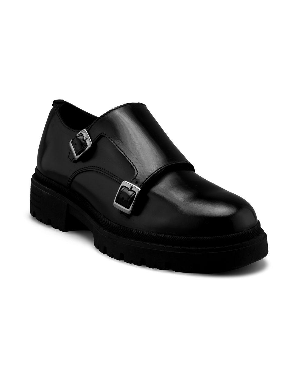 Zapato Monkstrap de Piel Vacuno Negro con Doble Hebilla Para Hombre Dasalo