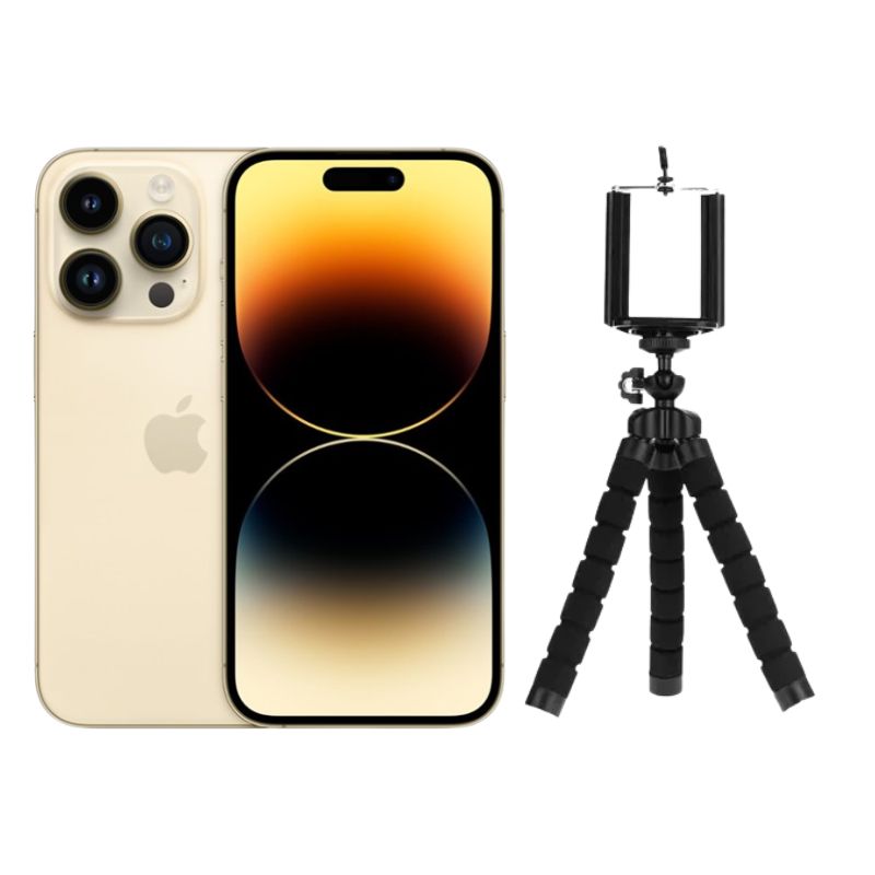 iPhone 14 Pro Max 256GB Dorado E-SIM Reacondicionado Grado A + Trípode
