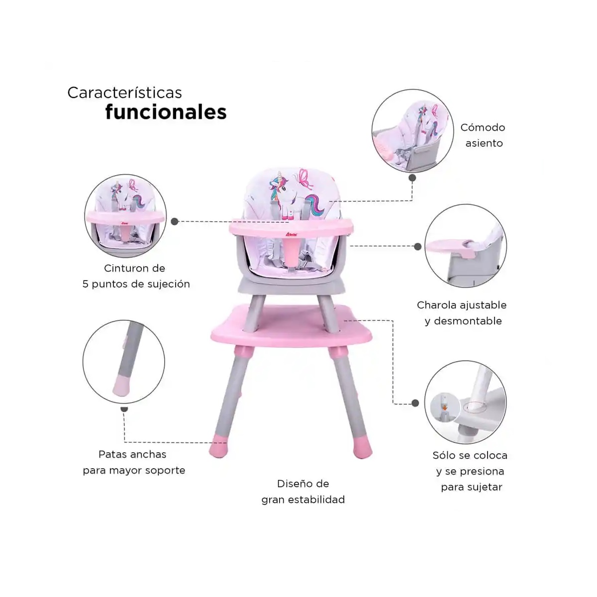 Silla Alta 4 en 1 Grow With Me D'Bebé Rosa ENDY10