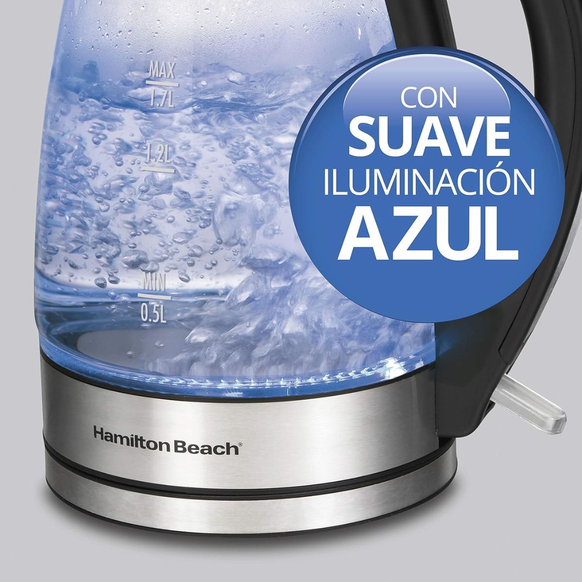 Hamilton Beach Vidrio Eléctrica De 1,7, Tetera Pequeño Electrodoméstico Cocina, Negro (Black), 1.7 Litros