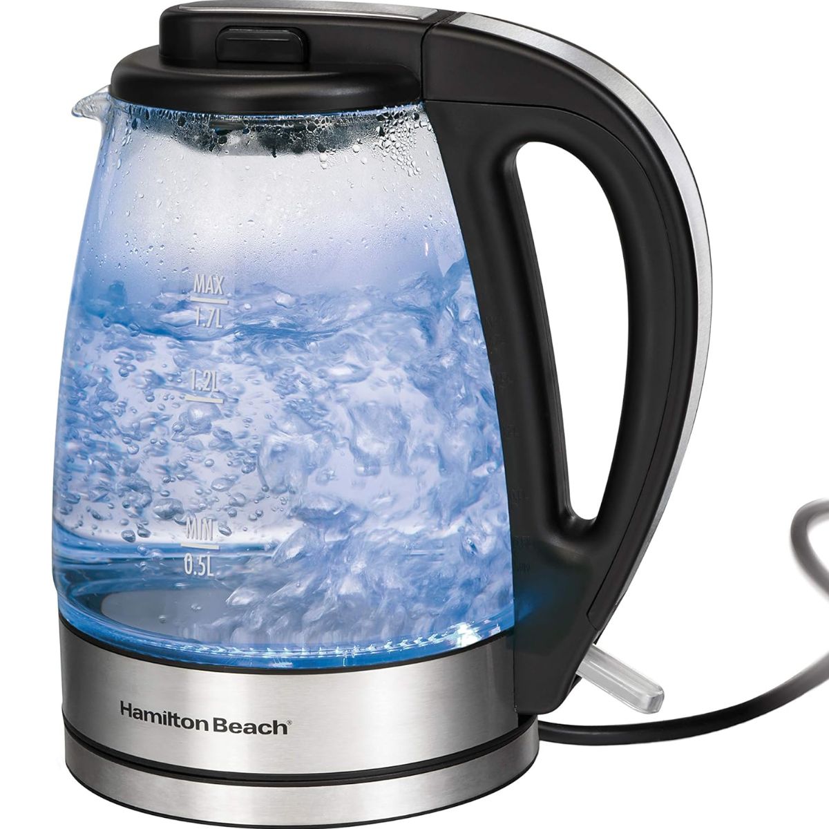 Hamilton Beach Vidrio Eléctrica De 1,7, Tetera Pequeño Electrodoméstico Cocina, Negro (Black), 1.7 Litros