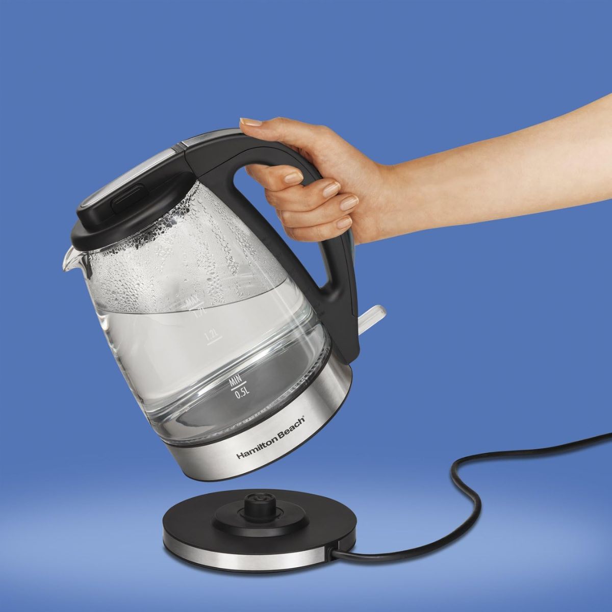 Hamilton Beach Vidrio Eléctrica De 1,7, Tetera Pequeño Electrodoméstico Cocina, Negro (Black), 1.7 Litros