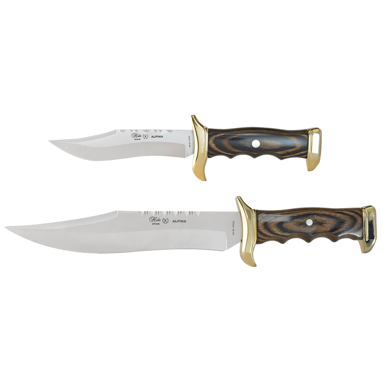 Set de cuchillos "Alpina", mango de madera stamina y zamak, con funda de piel, acero inoxidable, dureza AN58