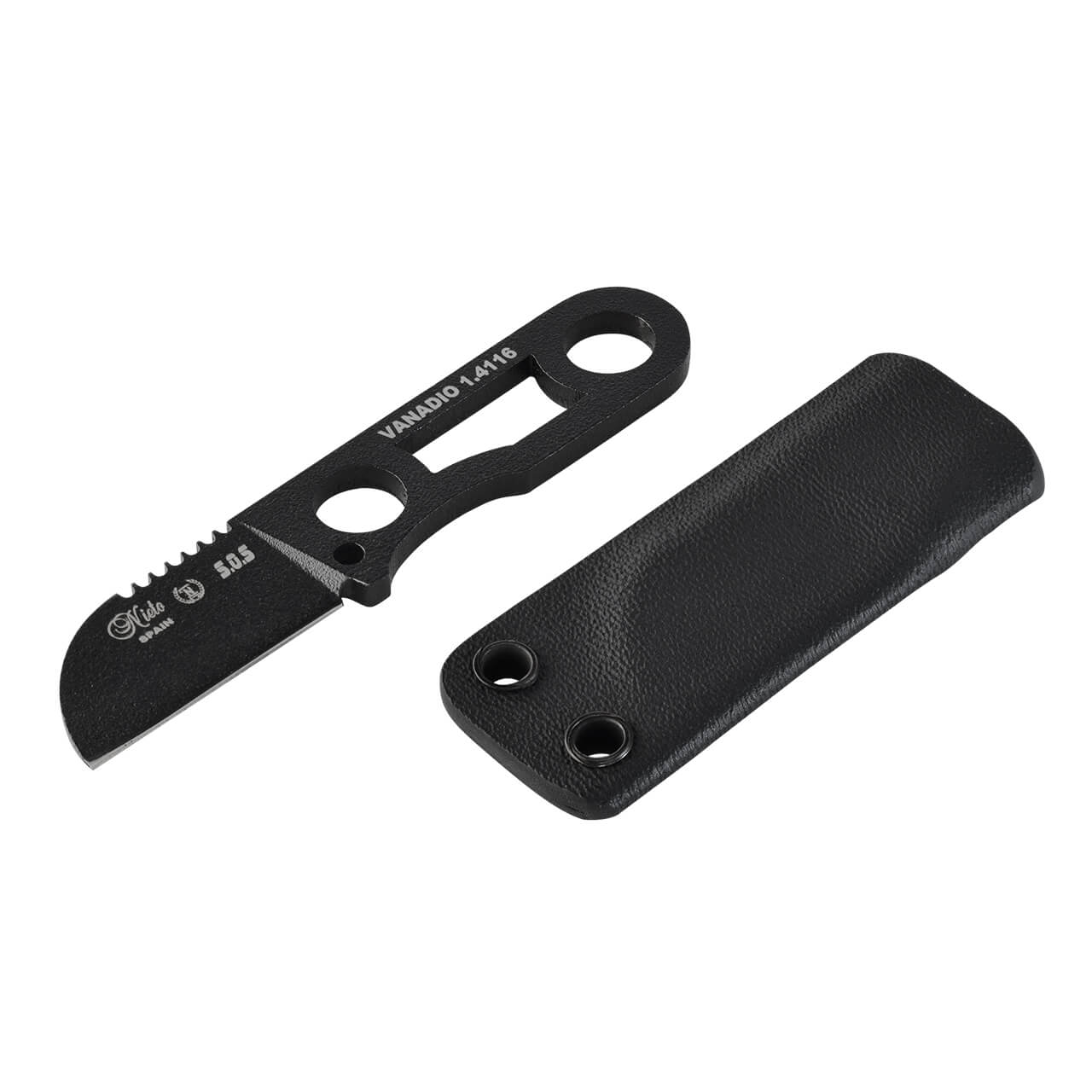 Cuchillo S.O.S., con funda de kydex, acero vanadio, dureza 1.4116