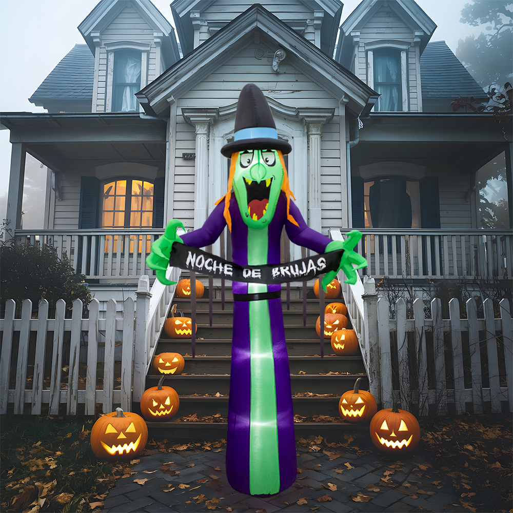 Inflable De Halloween Bruja de Miedo 2.4mts Con Luz Decorativo Exterior