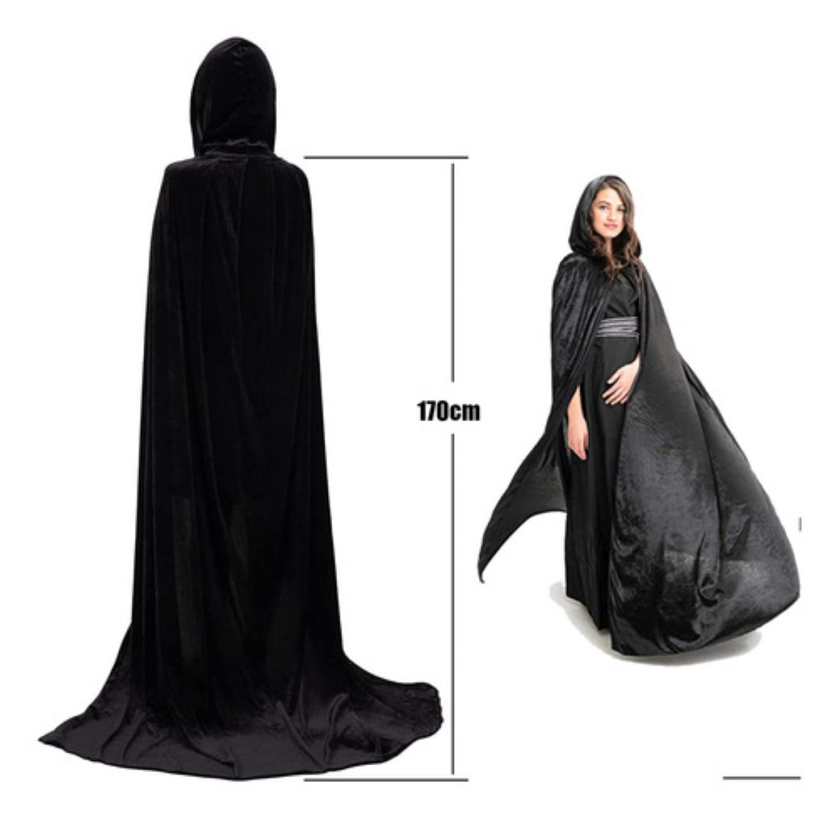 Disfraz Cosplay Capa Con Capucha Capa De Halloween 170 Cm NEGRO