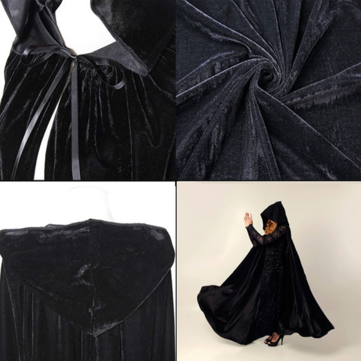 Disfraz Cosplay Capa Con Capucha Capa De Halloween 170 Cm NEGRO