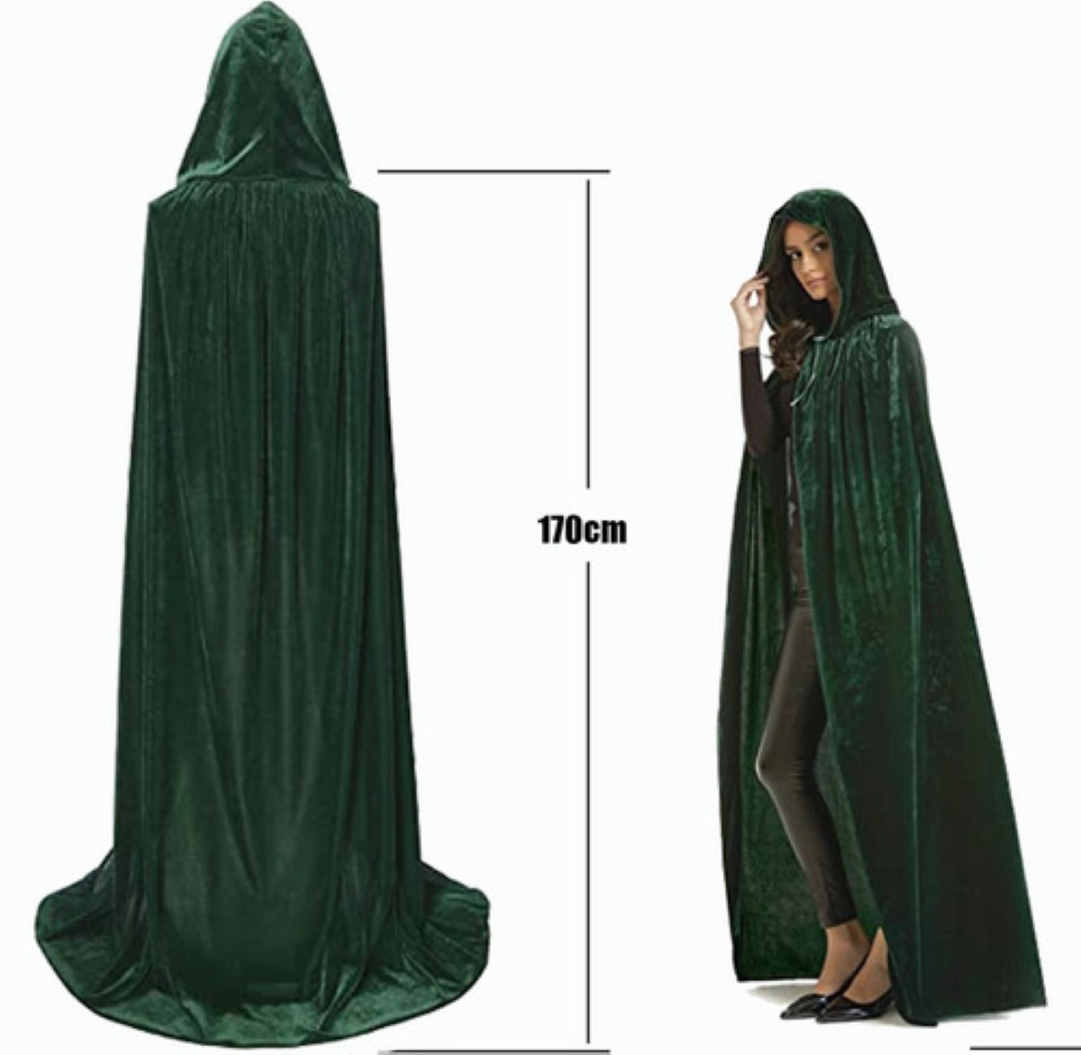 Disfraz Cosplay Capa Con Capucha Capa De Halloween 170 Cm VERDE