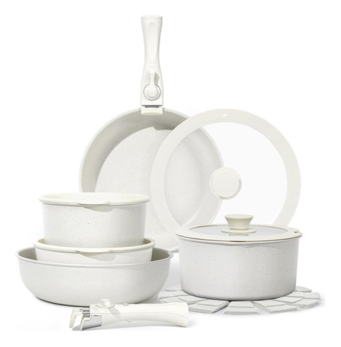 Bateria De Cocina Sartén Antiadherente Con Mango Extraíble Blanco