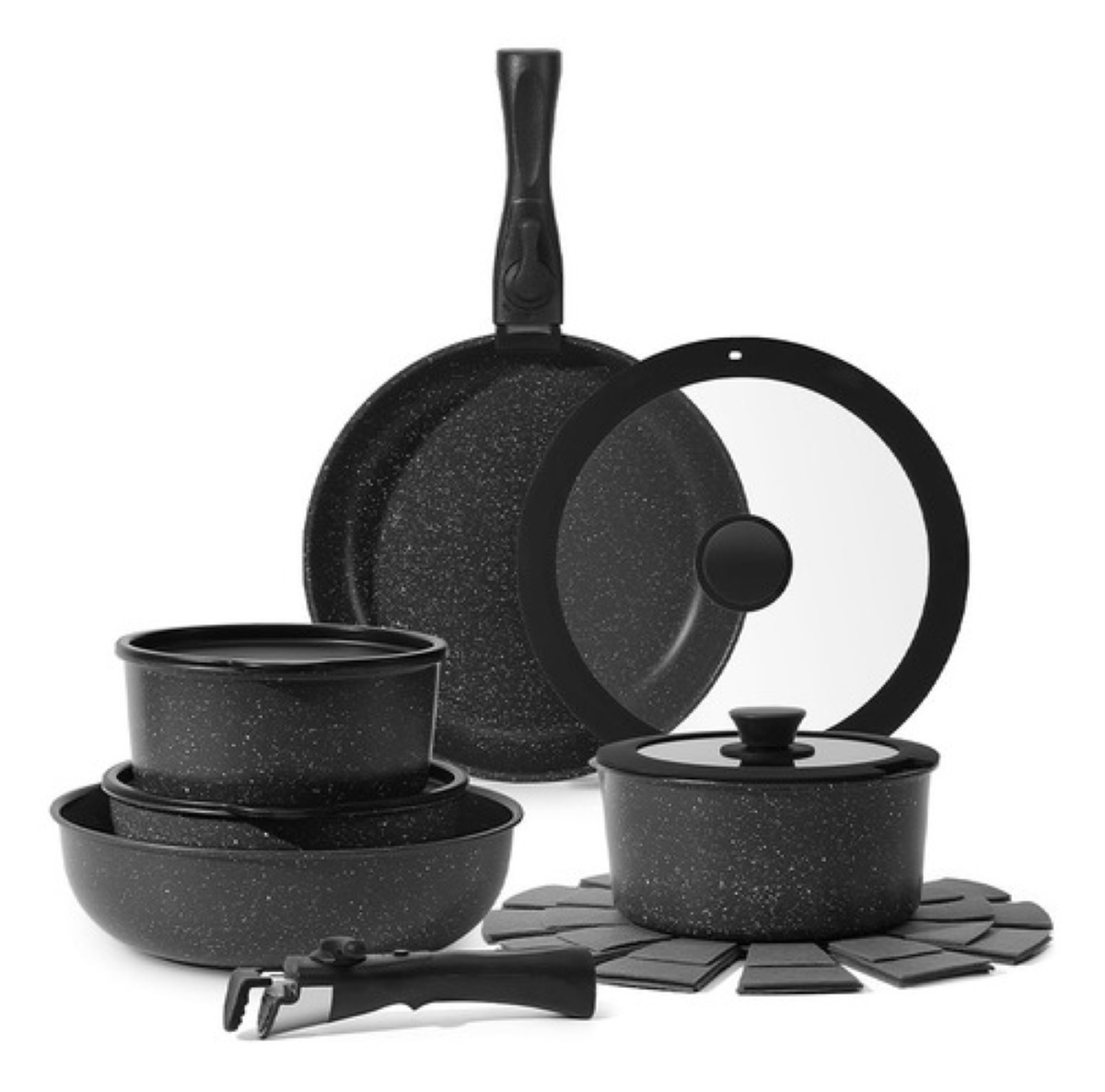 Bateria De Cocina Sartén Antiadherente Con Mango Extraíble Negro