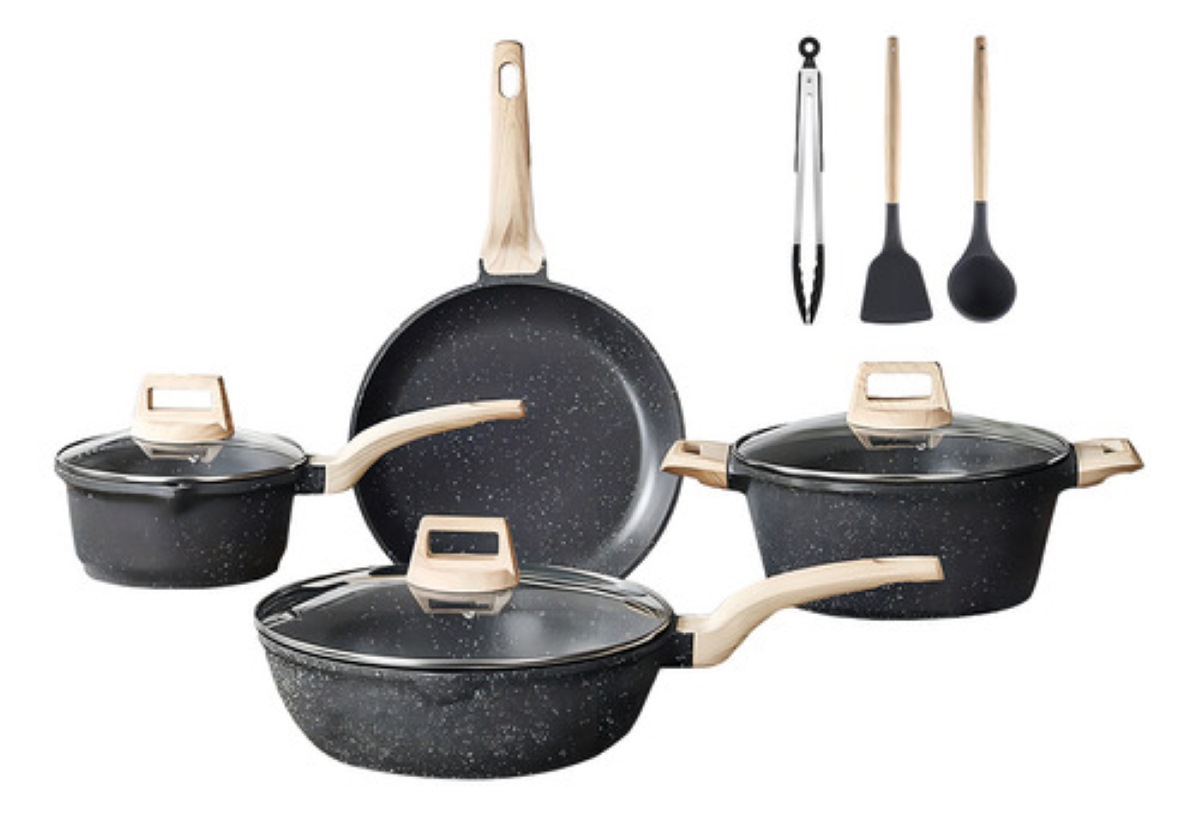 Bateria De Cocina, Juego De Ollas Y Sarten 10 Piezas Negro