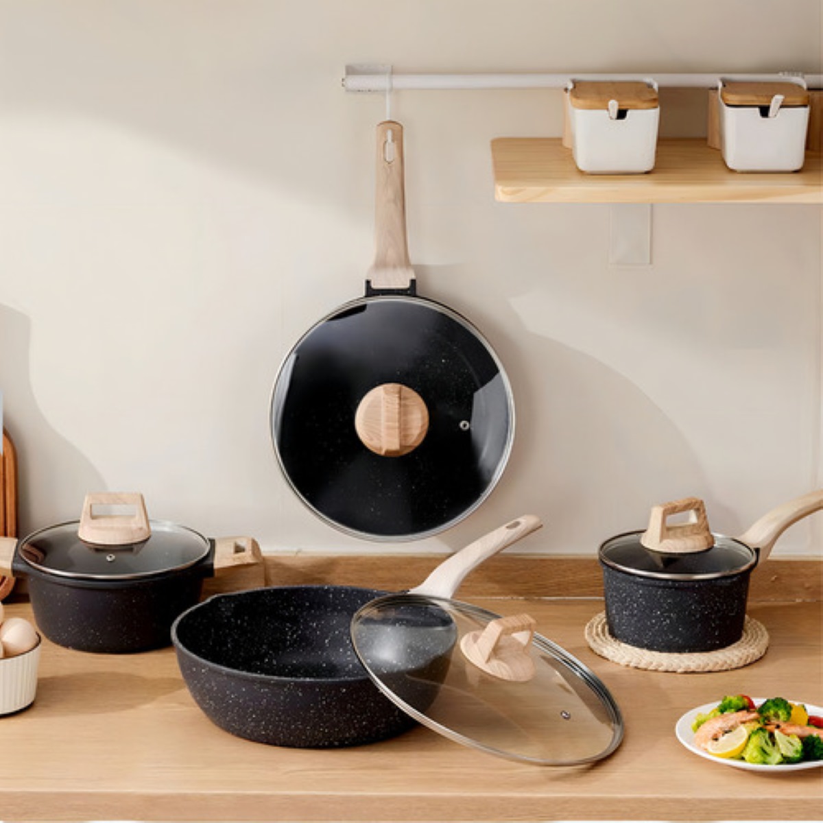 Bateria De Cocina, Juego De Ollas Y Sarten 10 Piezas Negro