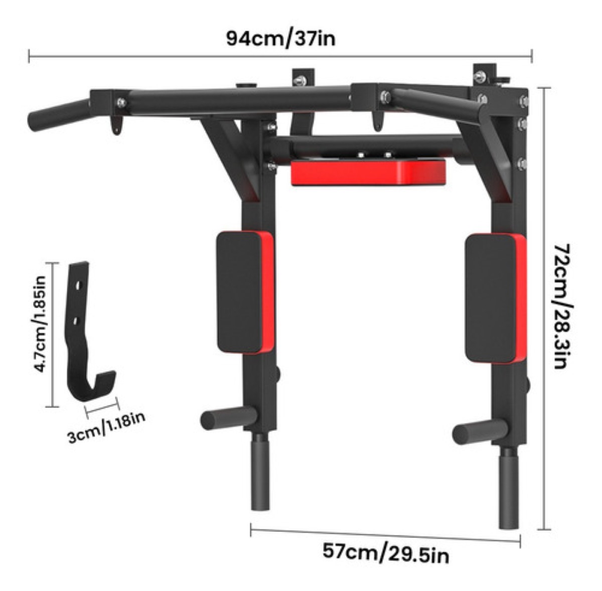 Barra 8 en 1 Dominadas Pared Gym Multifuncional Box Pesas negro/rojo