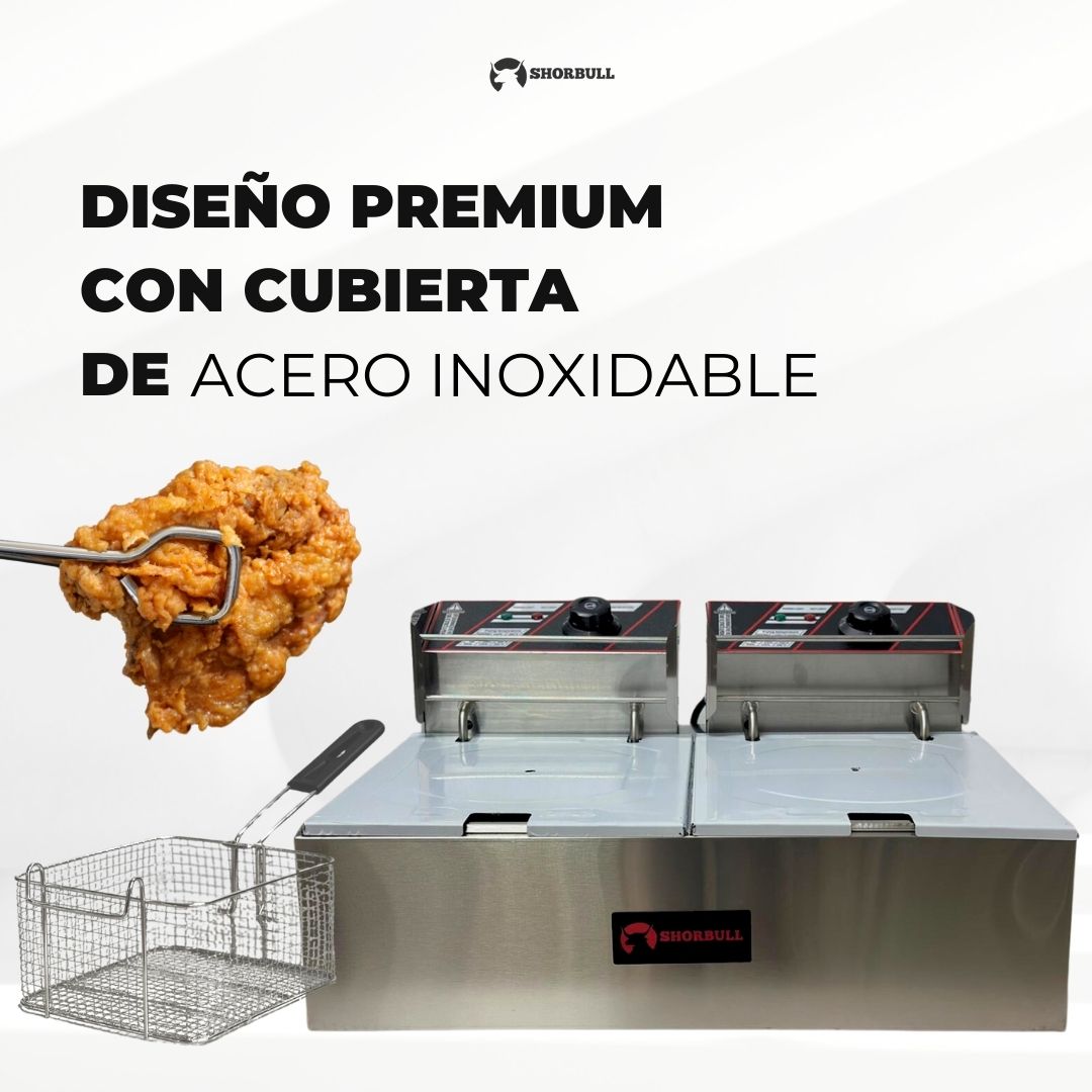 Freidora eléctrica doble con capacidad de 12L Shorbull