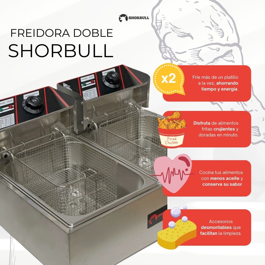 Freidora eléctrica doble con capacidad de 12L Shorbull