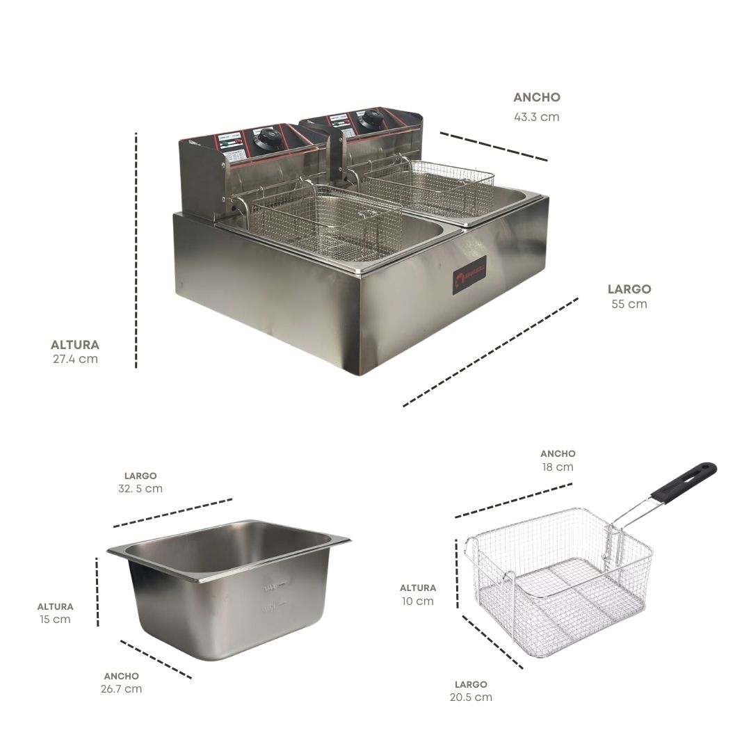 Freidora eléctrica doble con capacidad de 12L Shorbull