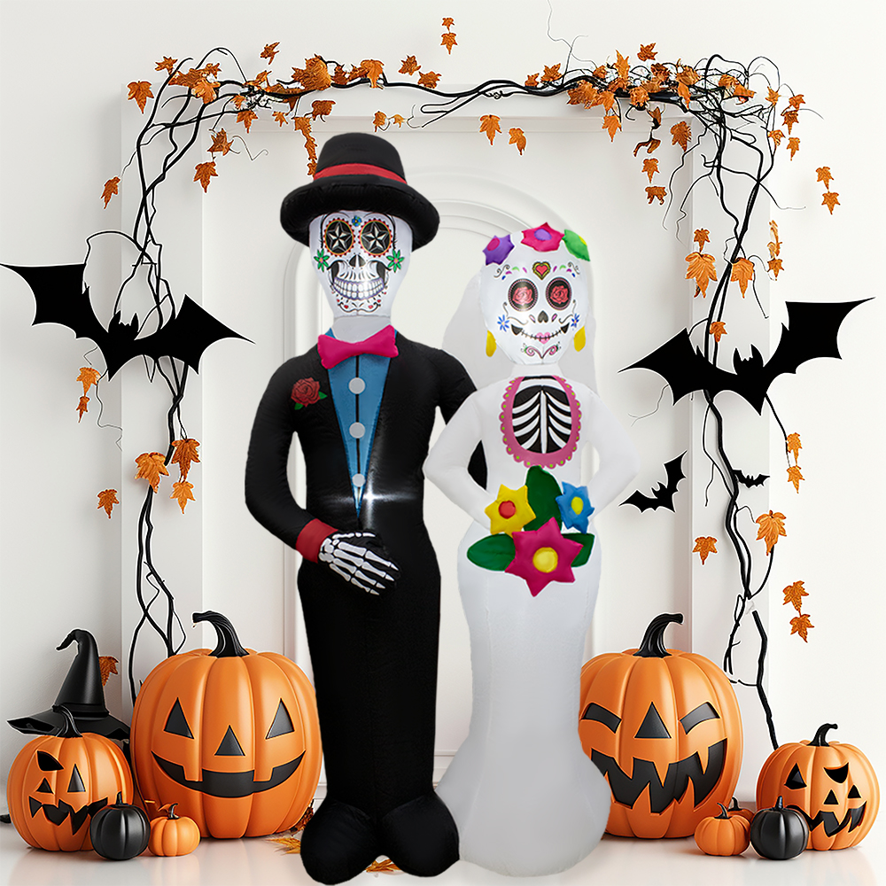 Inflable De Halloween Novios Calavera 1.8mts Con Luz Decorativo Exterior