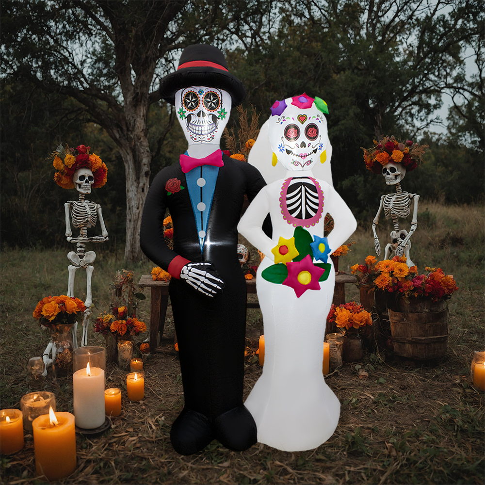 Inflable De Halloween Novios Calavera 1.8mts Con Luz Decorativo Exterior
