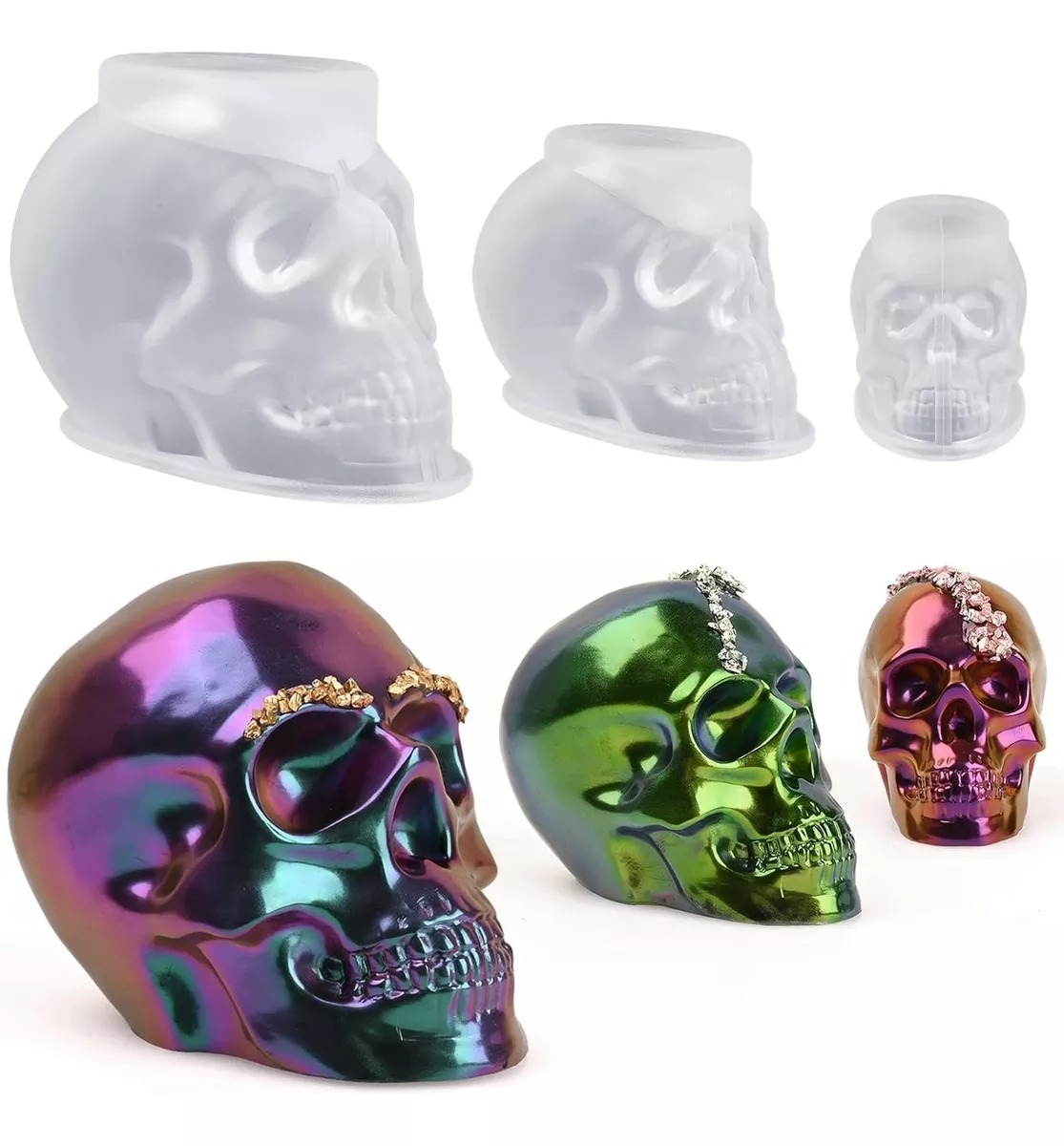 Molde Silicon Calavera Azúcar Craneo Vela 3d Jabón Epoxy 3pc