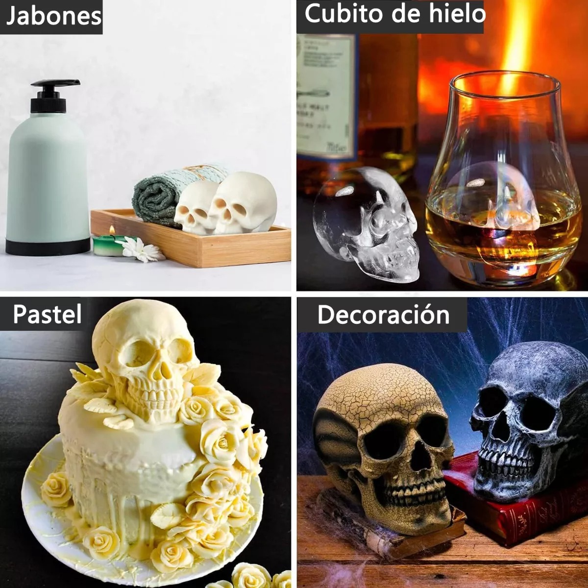 Molde Silicon Calavera Azúcar Craneo Vela 3d Jabón Epoxy 3pc