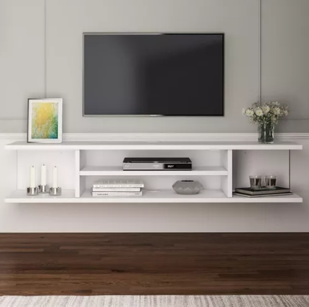 Repisa Flotante O Mesa Tv Moderna Color Blanco 120cm  Moderno