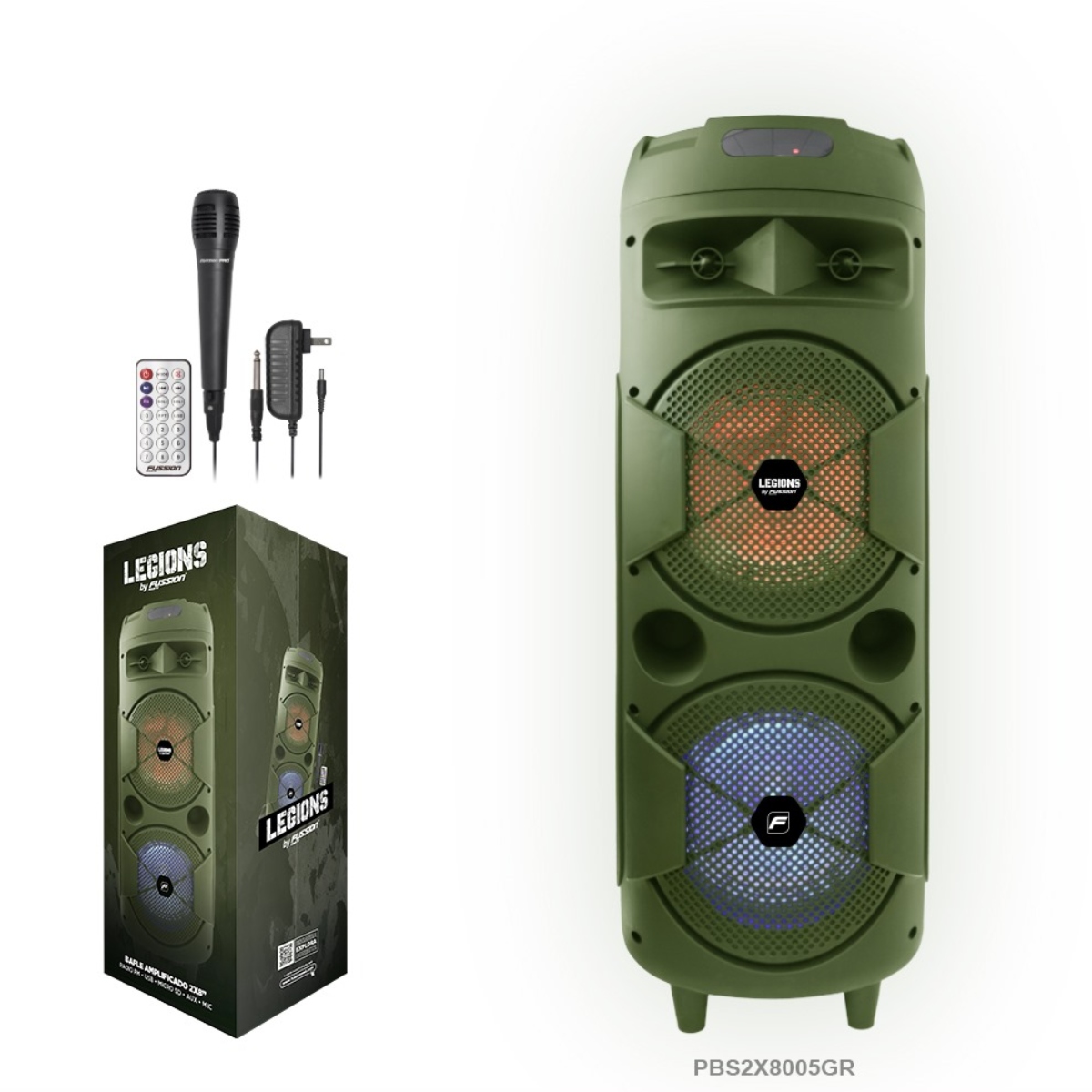 Bafle Amplificado Fussion PBS-2X8005GR 2X8" Legions 40,000W Verde ENDY5