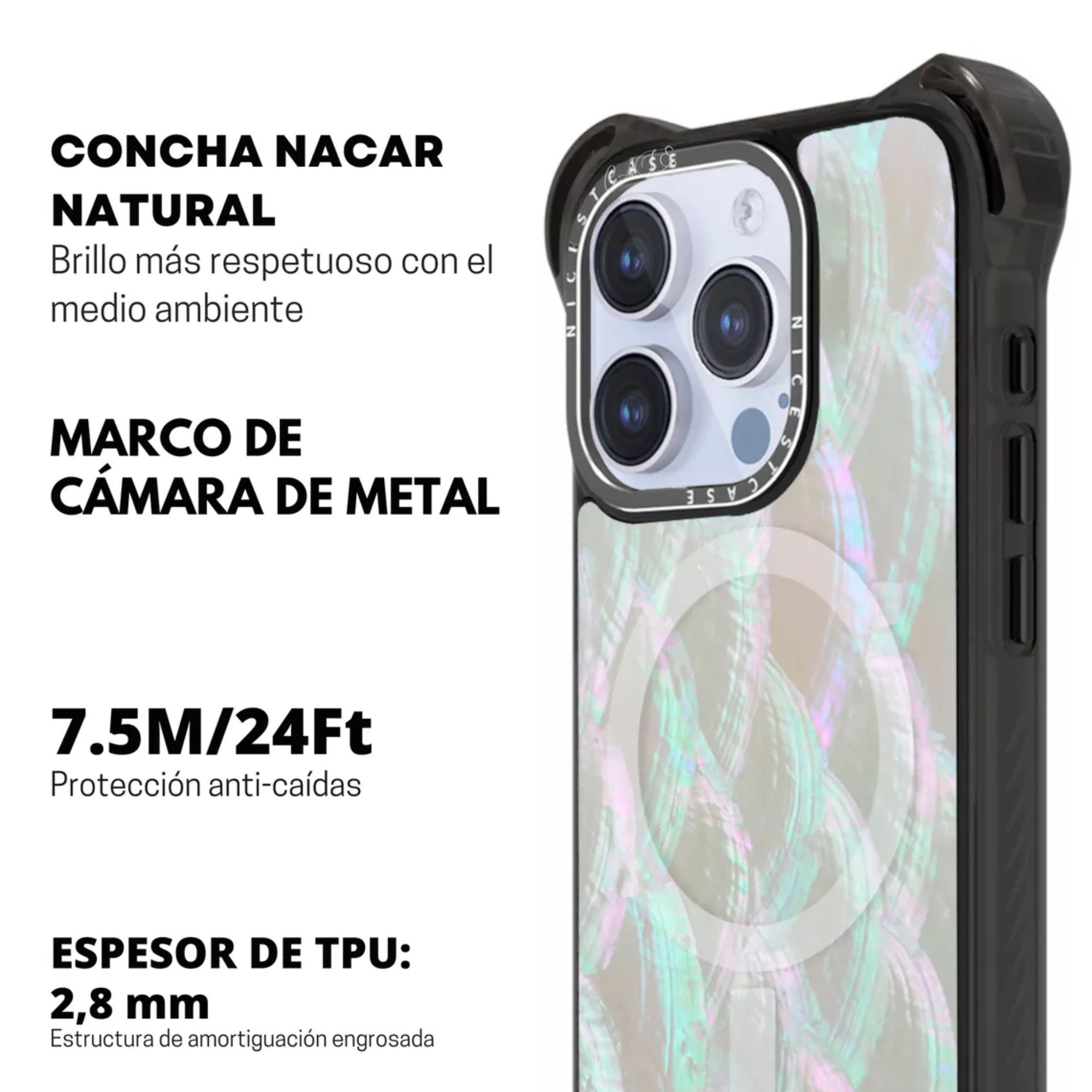 Funda Uso Rudo Ultra Bounce Concha Nacar Para Iphone 14 plus/15 plus Concha Color blancao Magsafe