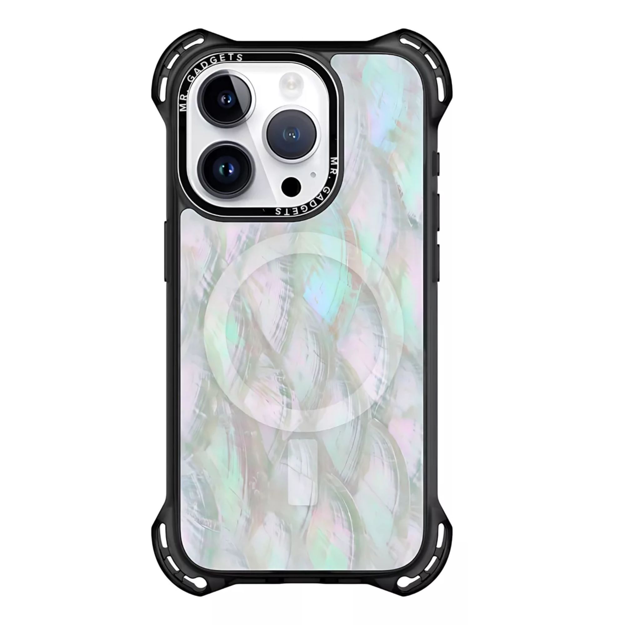 Funda Uso Rudo Ultra Bounce Concha Nacar Para Iphone 14 plus/15 plus Concha Color blancao Magsafe