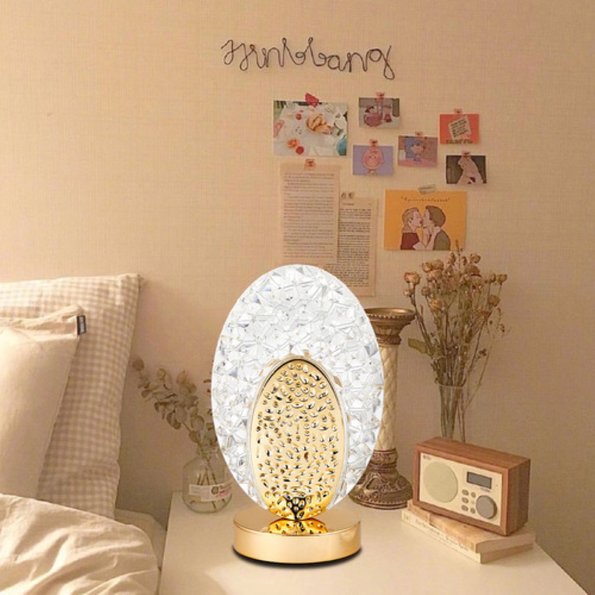 Lampara Escritorio Led Luz Noche Cristal Cola de pavo real dorado