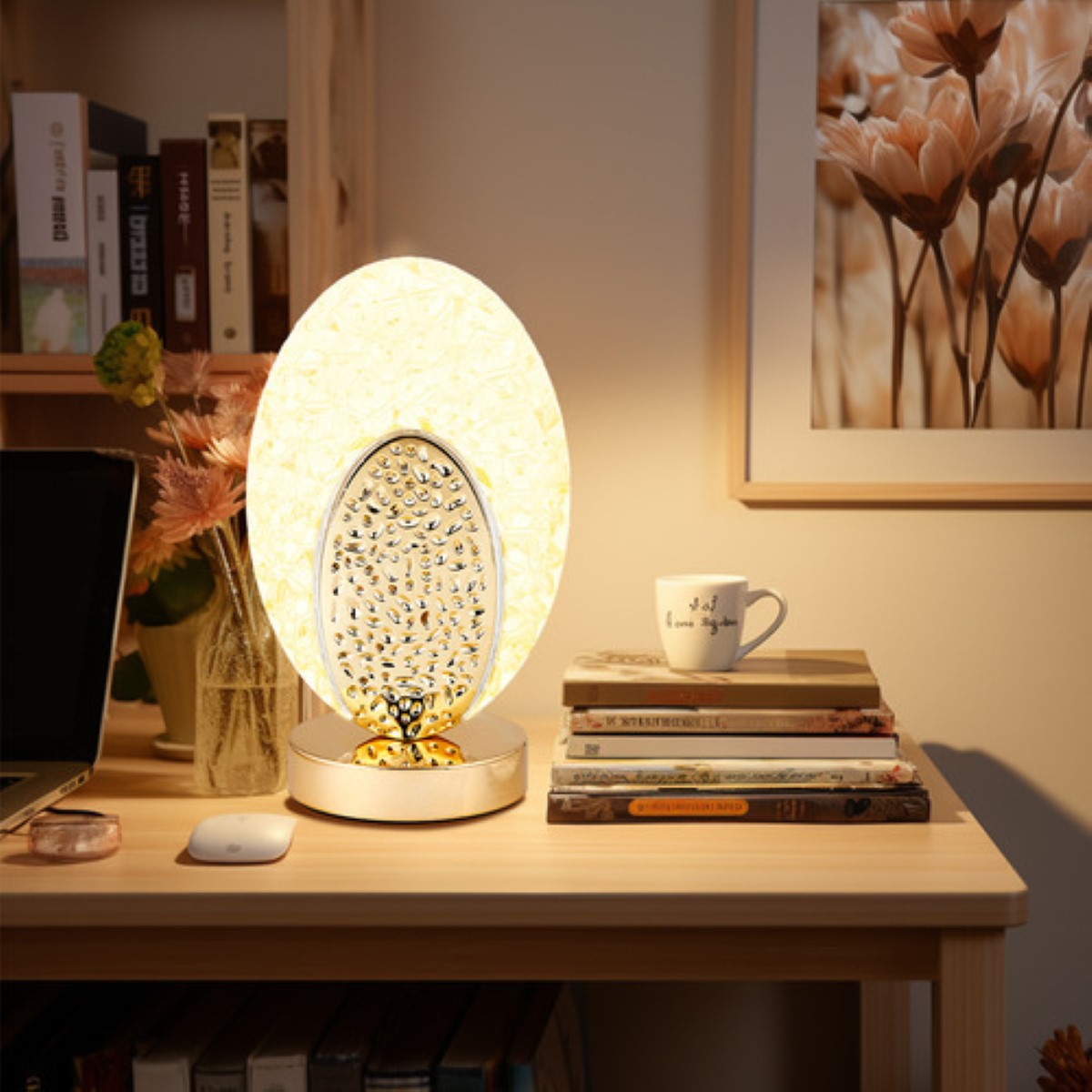 Lampara Escritorio Led Luz Noche Cristal Cola de pavo real dorado