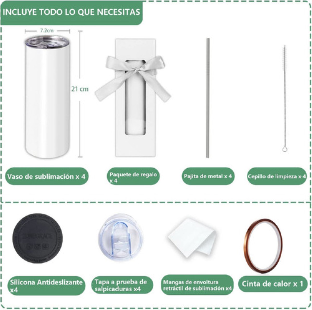 Vaso Termo Sublimación Sublimar Acero 20oz 4 pzs blanco