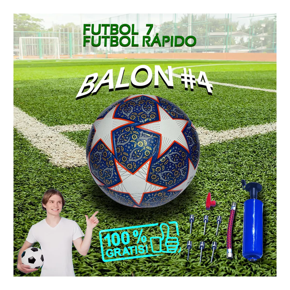 Balon Futbol 7 Champions Estrellas Balón 4 Termosellado Azul Color Azul marino