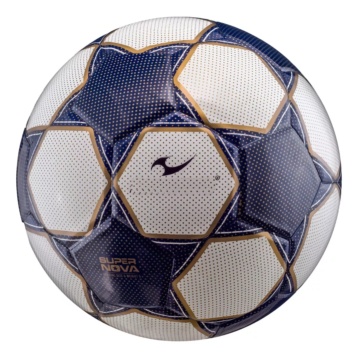 Balón Futbol Modelo Super Nova Laminado Charol Color No. 4 Azul Con Dorado