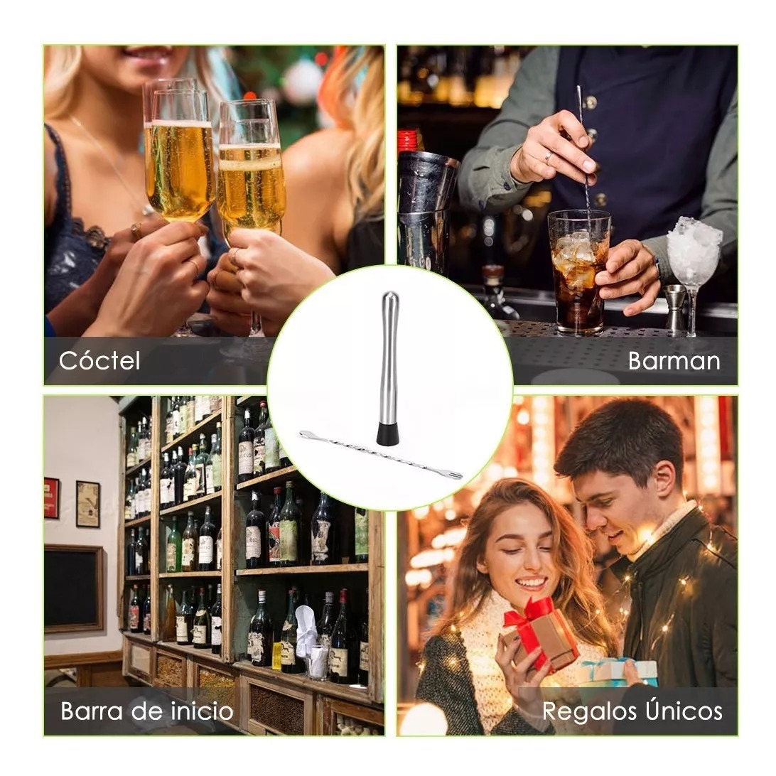 Kit Muddler De Acero Inoxidable Con Jigger Cuchara Macerador