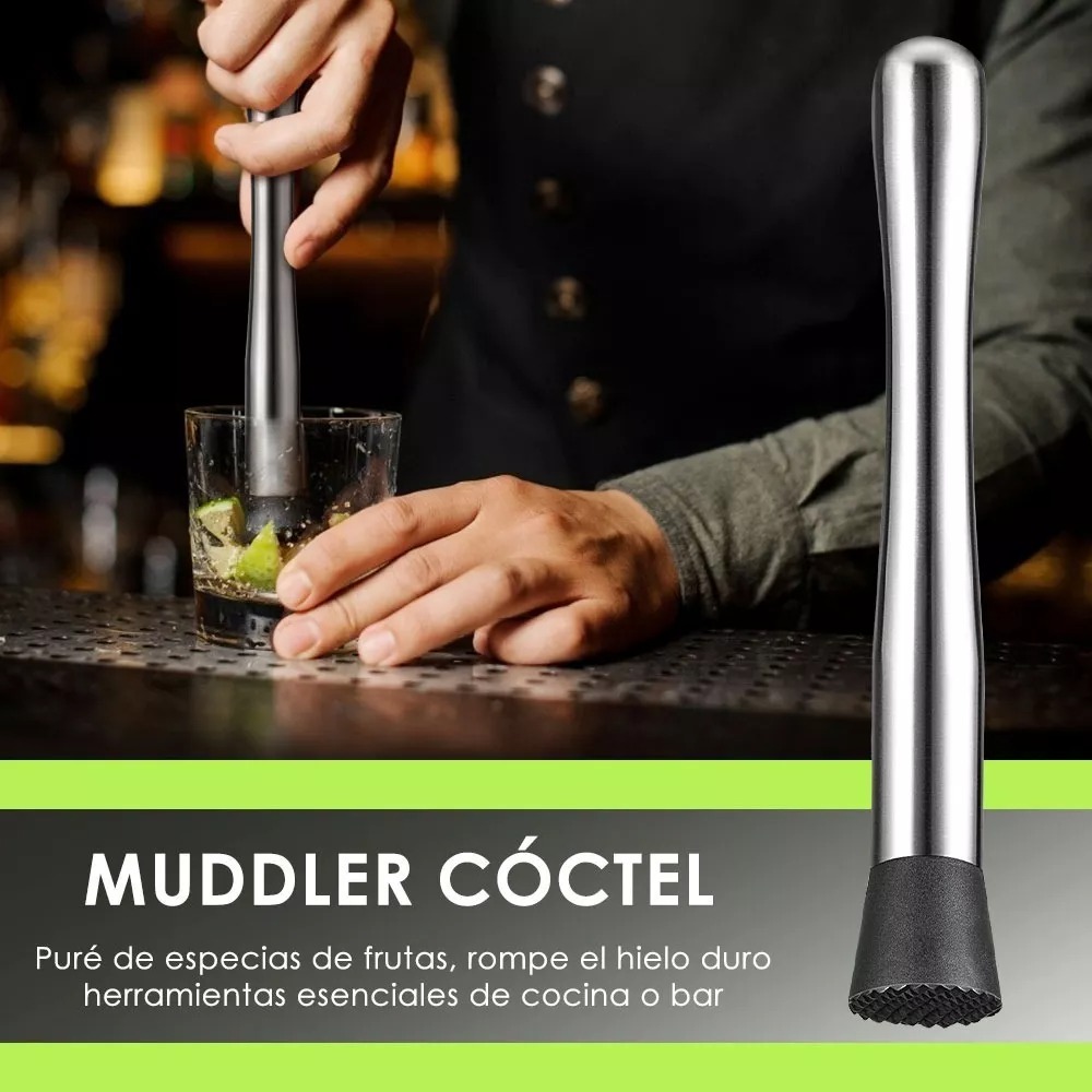 Kit Muddler De Acero Inoxidable Con Jigger Cuchara Macerador