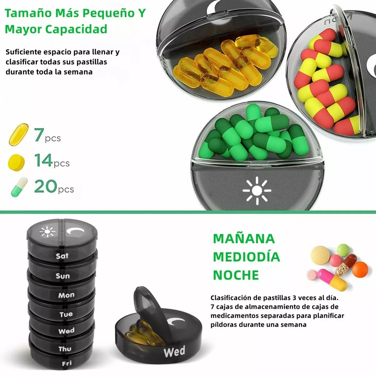 Pastilleros Semanal Organizador De Píldora Portátil 2 Tomas