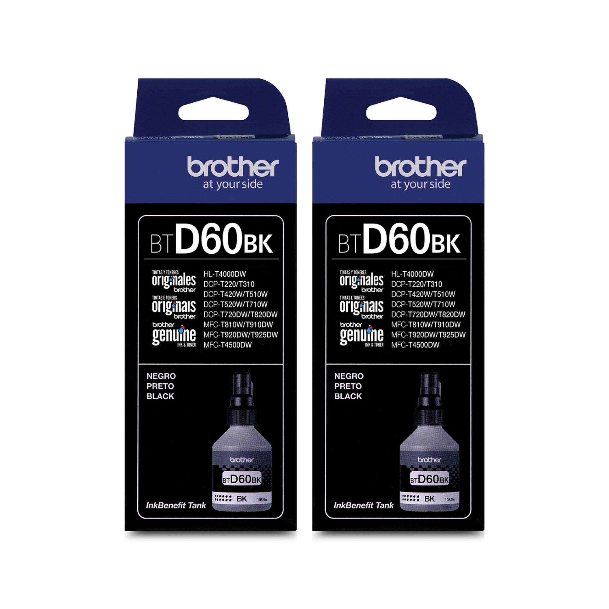 Kit de 2 Botellas de Tinta Brother BTD60BK para 13,000 páginas, Black.