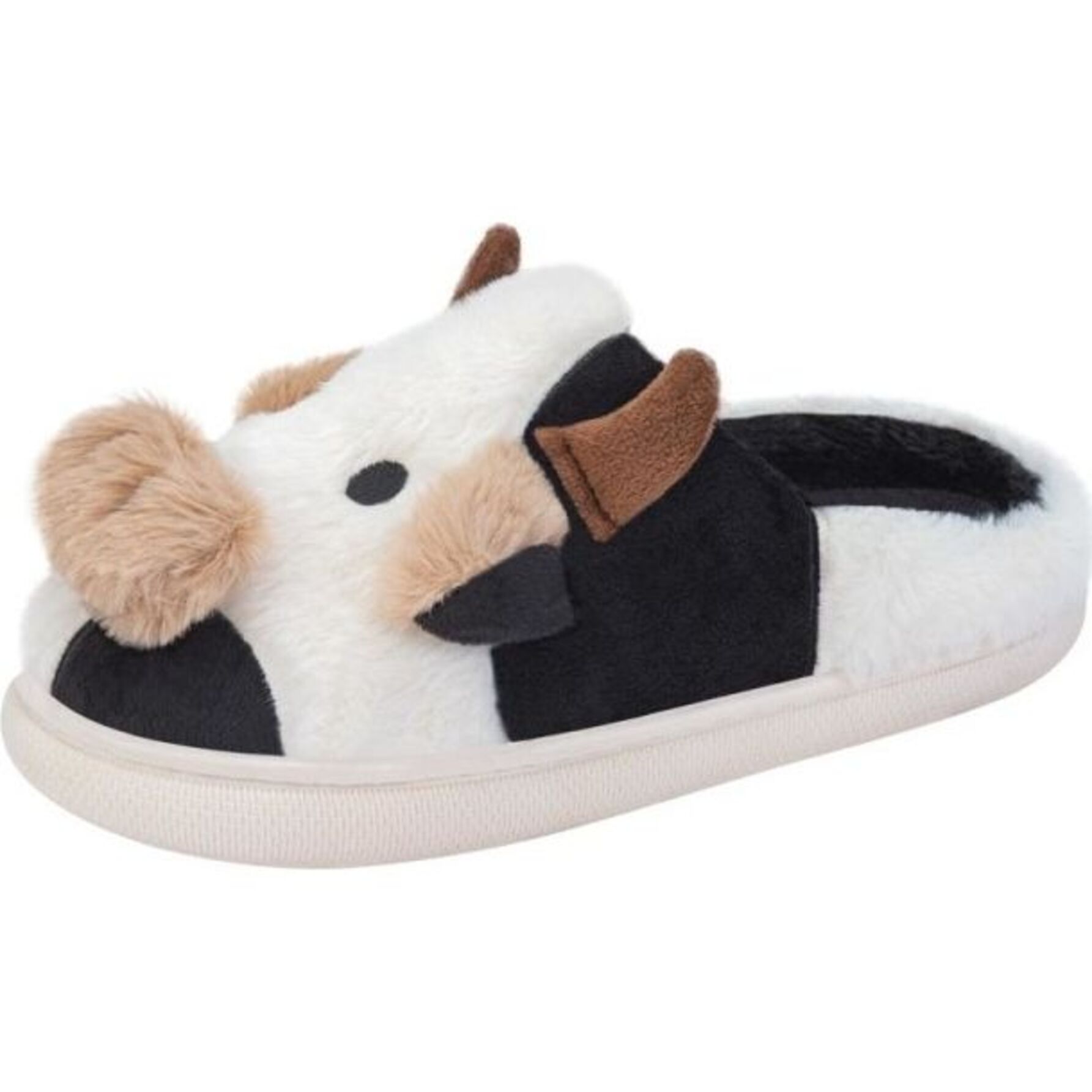 Pantufla para mujer con forma de rostro de vaca, blanca con negro, marca Love to Lounge 1103612