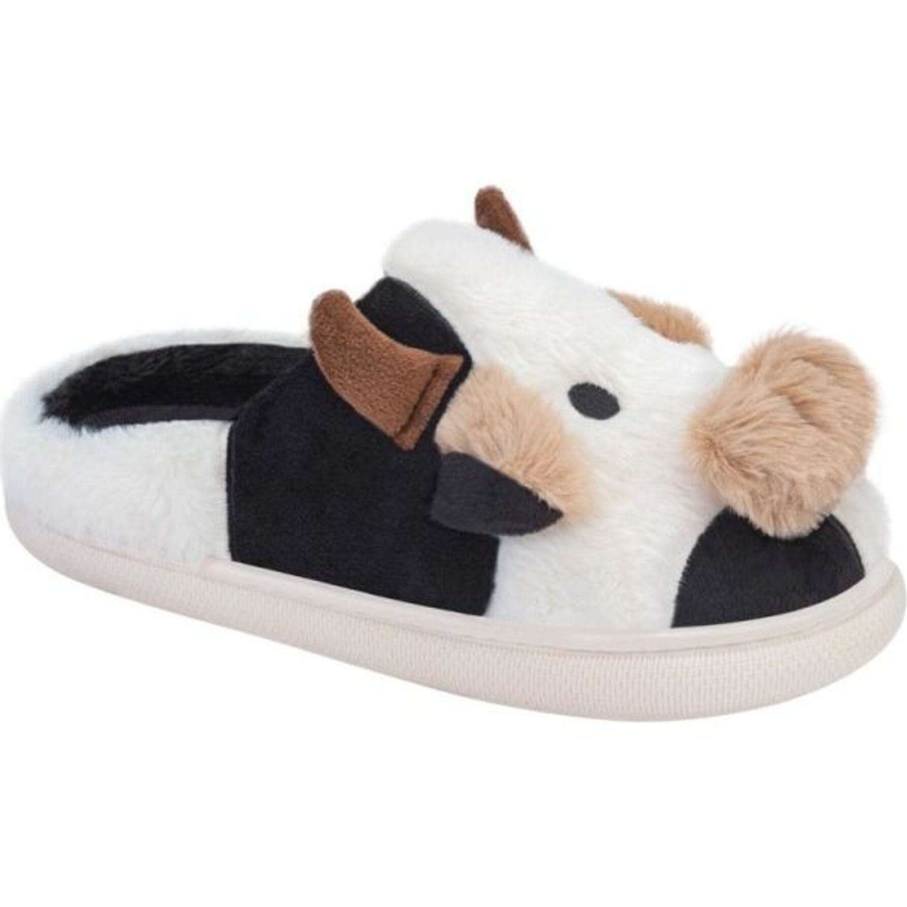 Pantufla para mujer con forma de rostro de vaca, blanca con negro, marca Love to Lounge 1103612