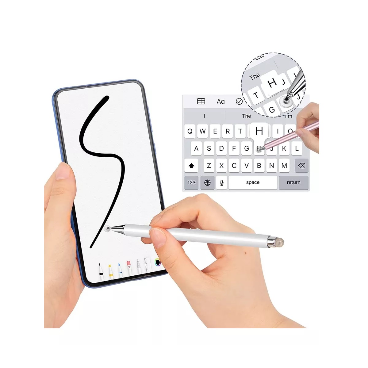 2pcs Universal Pluma Lápiz Tactil Óptico Tablet Stylus 2in1