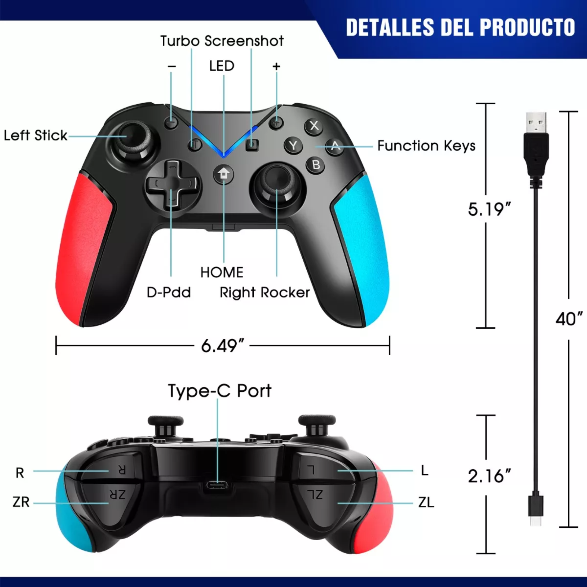 Gamepad Control Inalámbrico Bluetooth Con Doble Vibración
