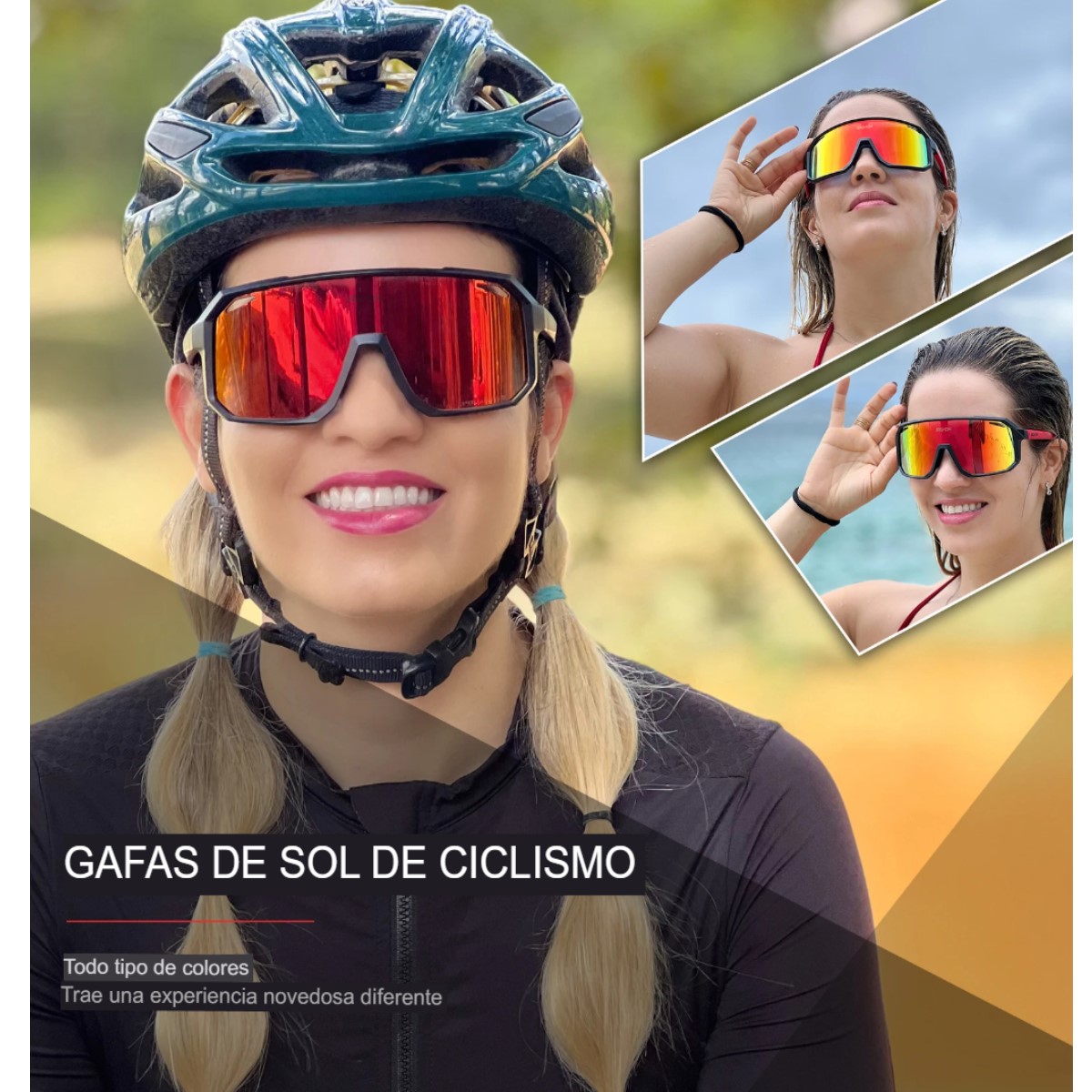 Gafas sol ciclismo lentes rojo camping montaña carretera deportes correr UV400 senderismo moto