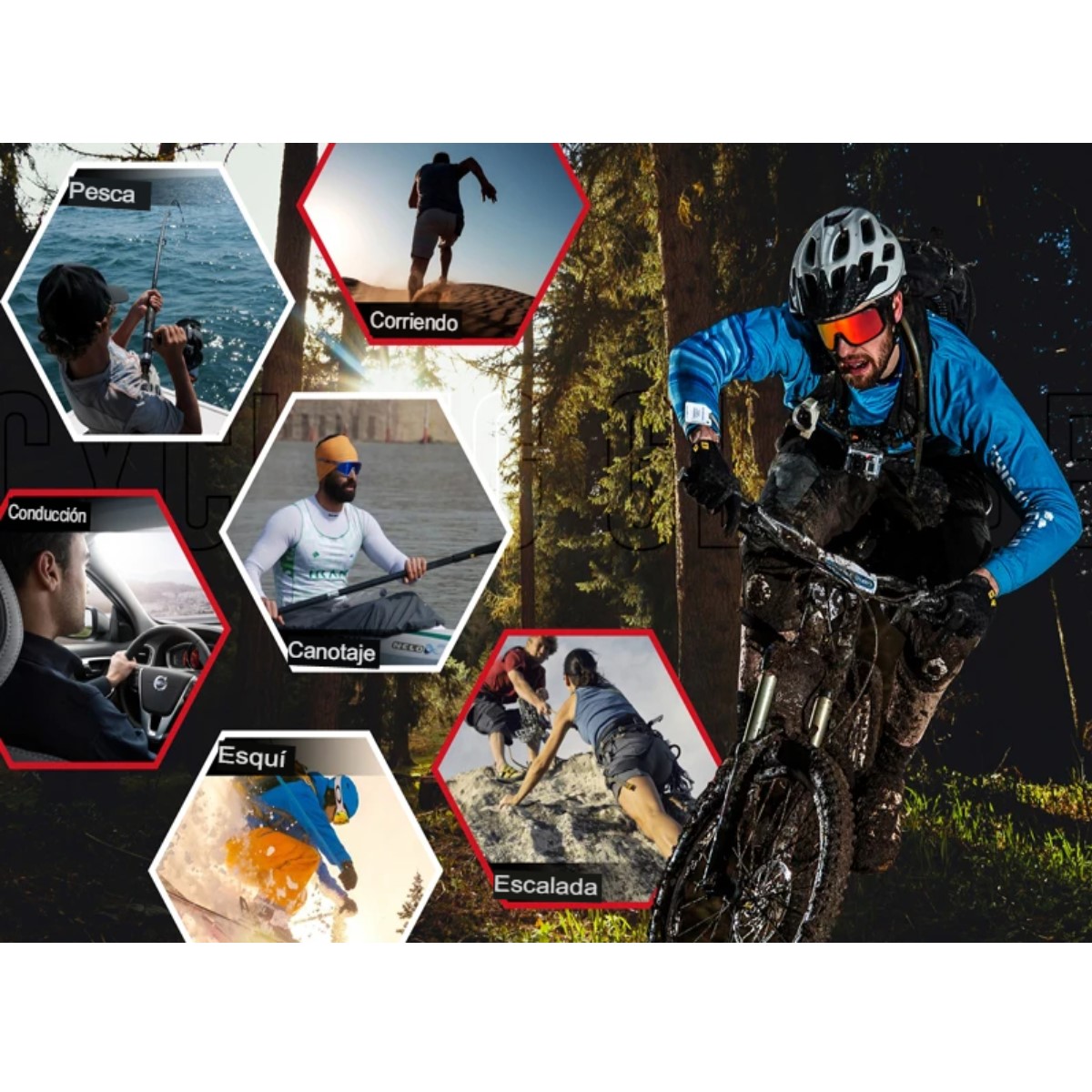 Gafas sol ciclismo lentes rojo camping montaña carretera deportes correr UV400 senderismo moto