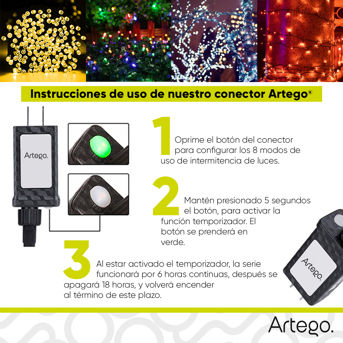 Luces de navidad serie 300 led CLUSTER alta densidad Artego uso interior exterior con temporizador Decoración luces Navideñas eventos bodas LED christmas
