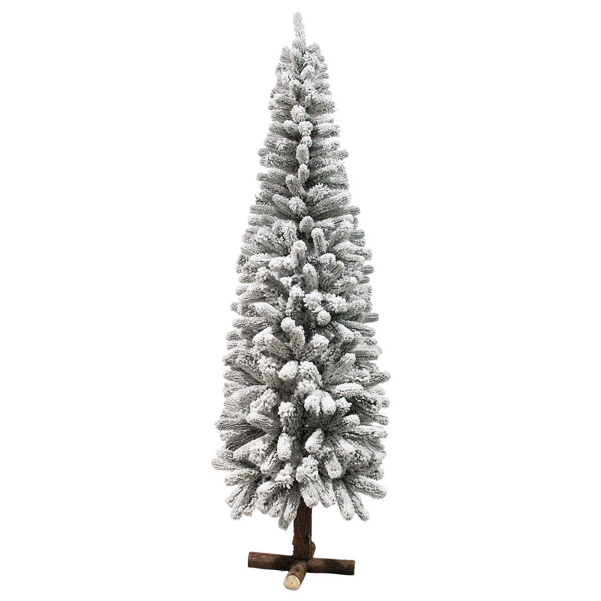 Árbol De Navidad Nevado Sentinel pine Slim tipo lápiz Ramas Premium Pino Navideño 190 Cm De Alto con base de madera real y maleta transportadora Artego