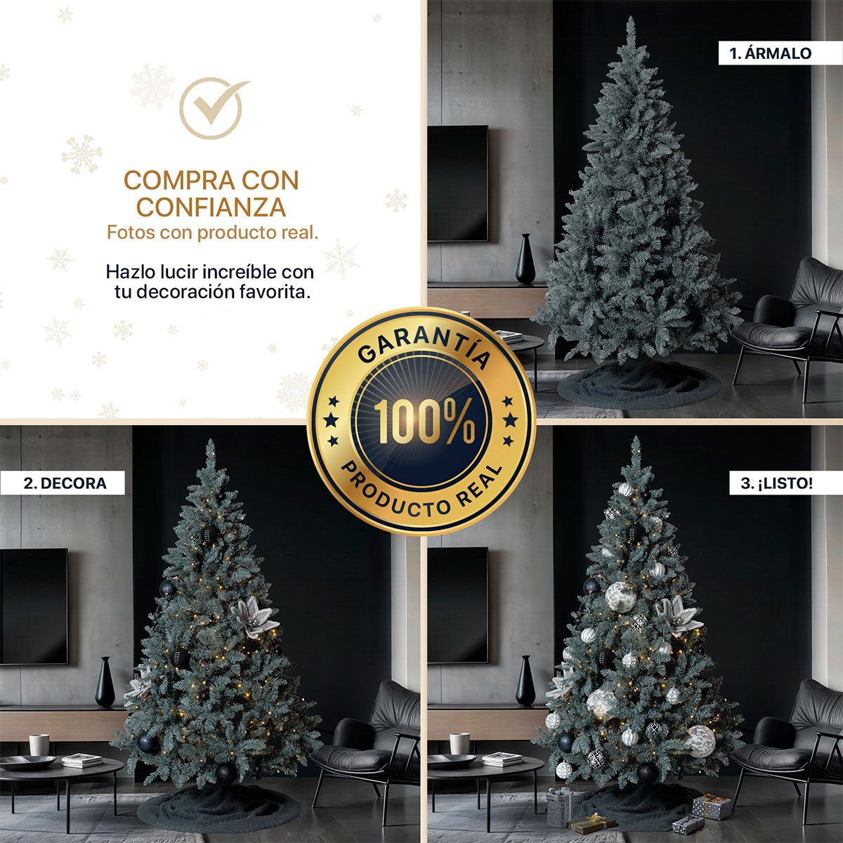 Árbol de Navidad Pino Navideño de 1.8m 1000 Ramas - Gris para ESQUIMAL