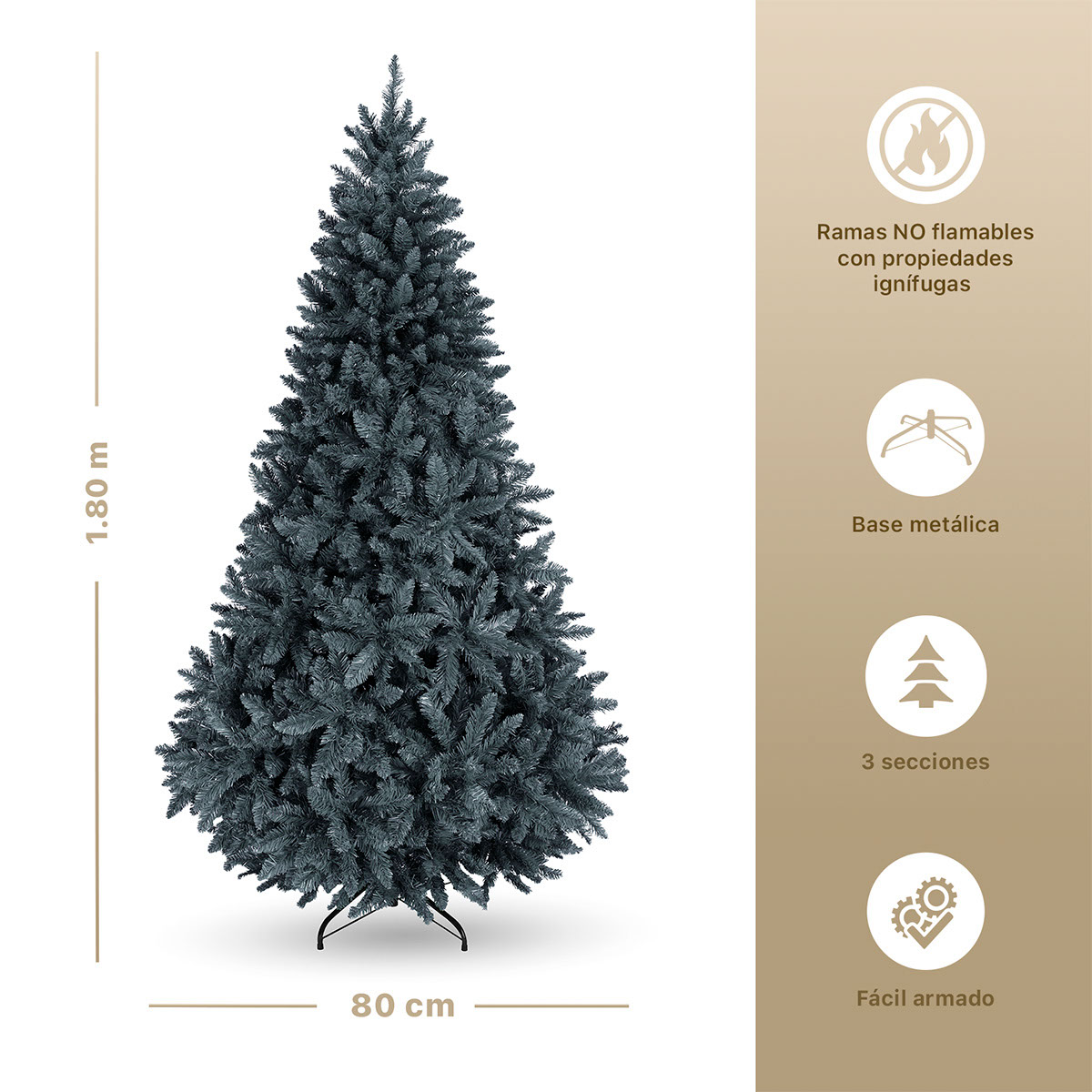 Árbol de Navidad Pino Navideño de 1.8m 1000 Ramas - Gris para ESQUIMAL