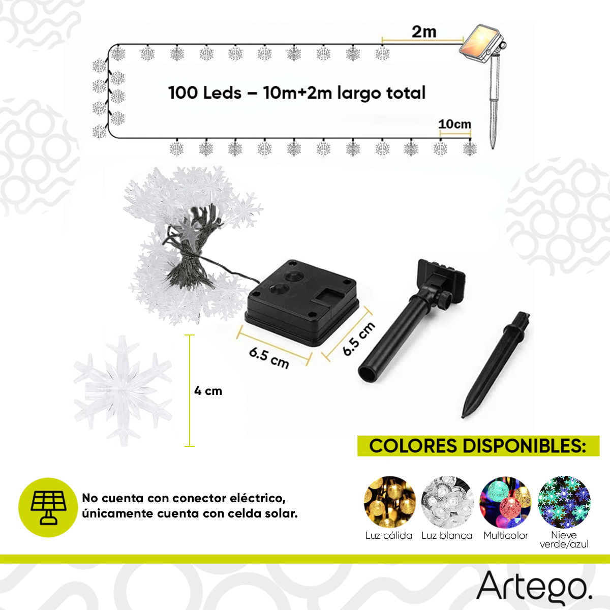 Luces solares 100 led copo de nieve snowflake style 8 modos de uso para exteriores Guirnalda de luces solares string lights outdoor patio lights wedding party decor 
