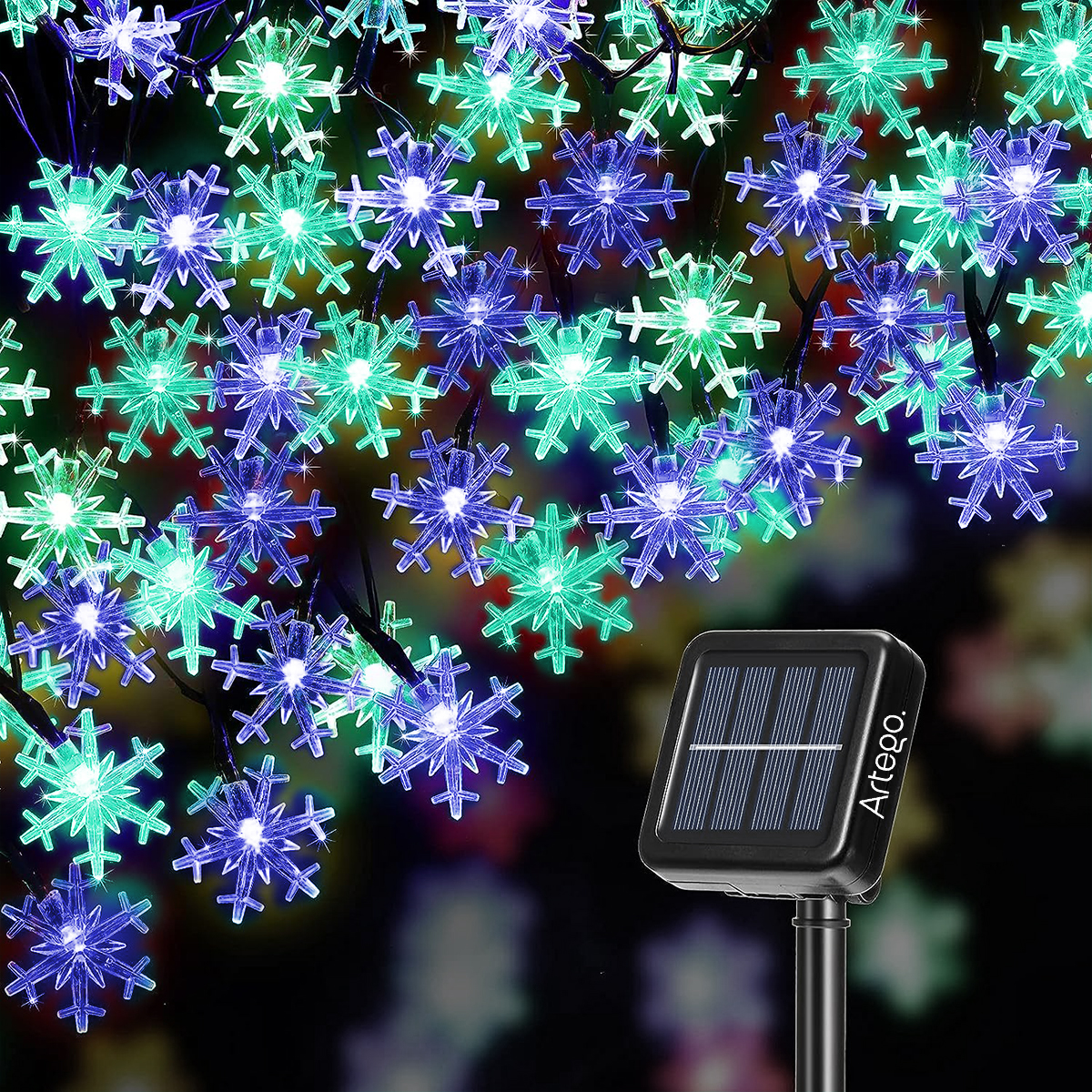Luces solares 100 led copo de nieve snowflake style 8 modos de uso para exteriores Guirnalda de luces solares string lights outdoor patio lights wedding party decor 