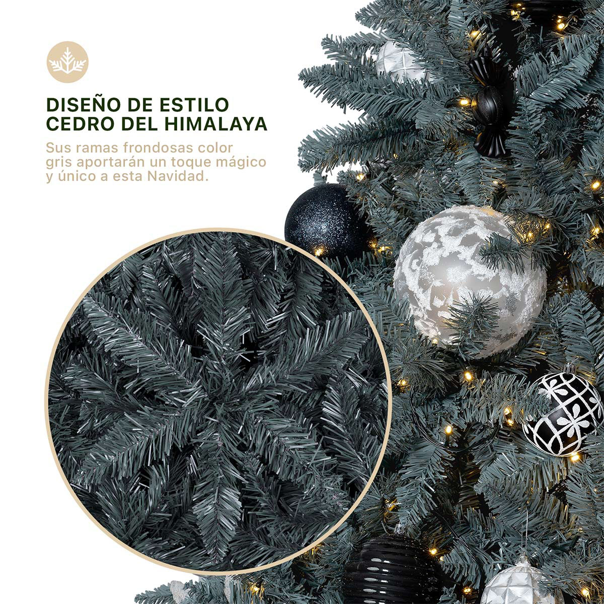 Árbol de Navidad Pino Navideño de 1.8m 1000 Ramas - Gris para ESQUIMAL